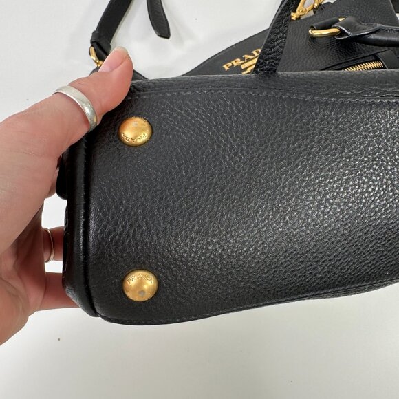 Prada Women's Black Leather Bottom Studs Adjustable Shoulder Handbag Size Small - Picture 8 of 12